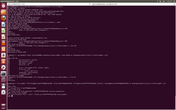 GDB debugging session